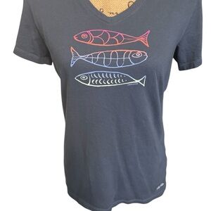 Life Is Good Gray and Red Fish Graphic Tee